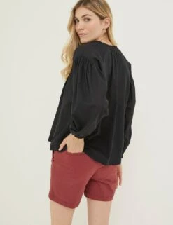 Pure Cotton V-Neck Lace Insert Blouse -Marks and Spencer Shop SD 10 T83 4951W Y0 X EC 3