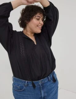 Pure Cotton V-Neck Lace Insert Blouse -Marks and Spencer Shop SD 10 T83 4951W Y0 X EC 4