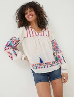 Embroidered V-Neck Blouse