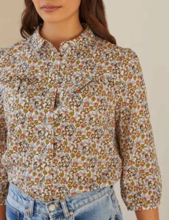 Organic Cotton Floral Collared Blouse -Marks and Spencer Shop SD 10 T83 5229W ZZ X EC 2