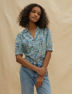 Organic Cotton Floral V-Neck Blouse