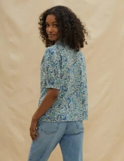 Organic Cotton Floral V-Neck Blouse -Marks and Spencer Shop SD 10 T83 5231W E4 X EC 1