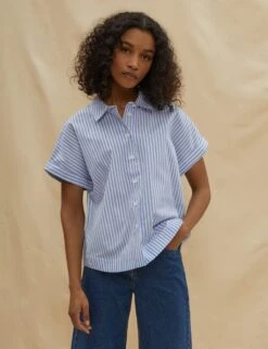Organic Cotton Striped Collared Shirt -Marks and Spencer Shop SD 10 T83 5253W E4 X EC 3
