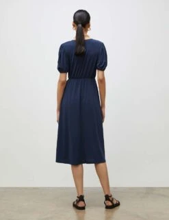 V-Neck Puff Sleeve Midi Waisted Dress -Marks and Spencer Shop SD 10 T83 5415W F0 X EC 2