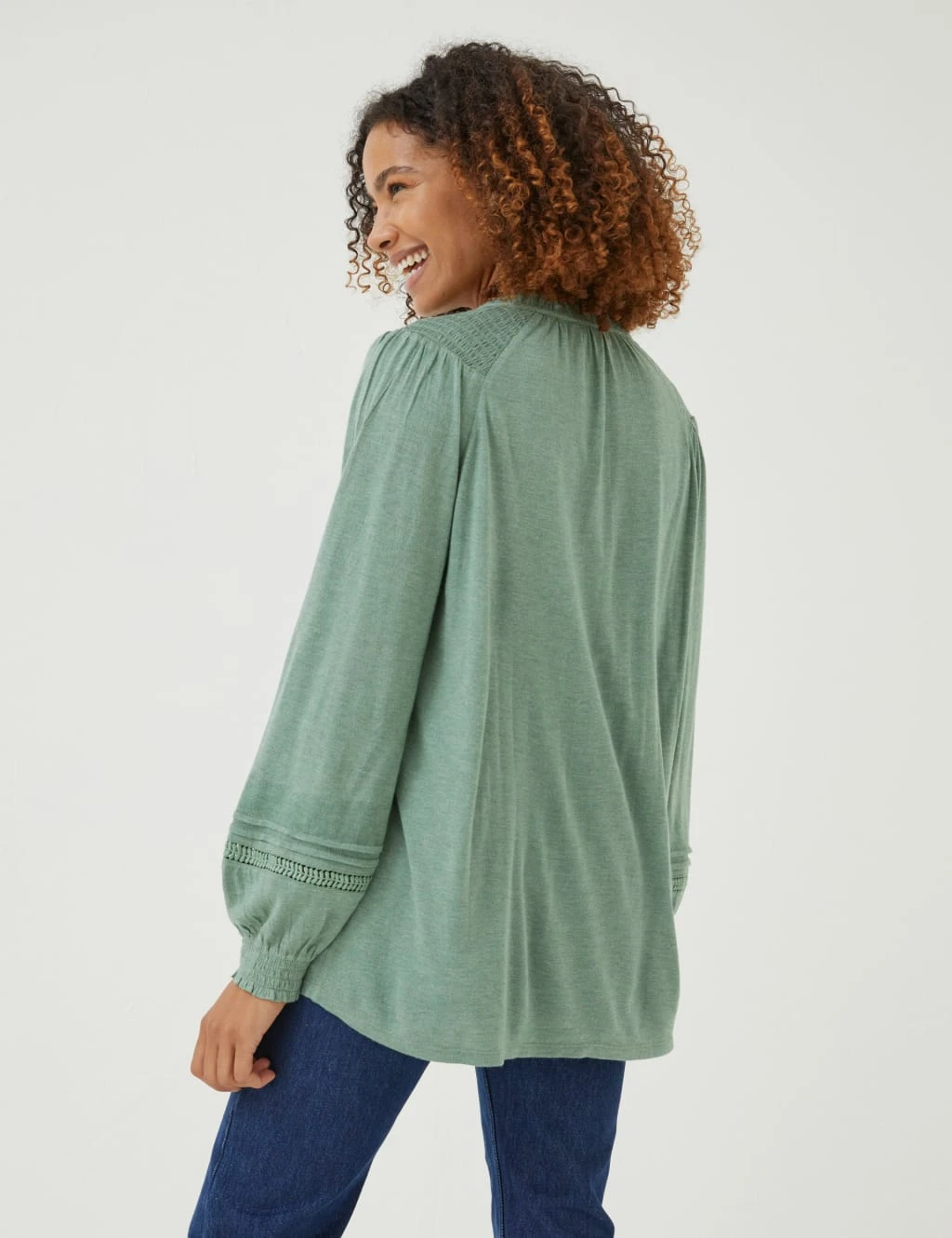 Notch Neck Lace Insert Puff Sleeve Tunic 5 Notch Neck Lace Insert Puff Sleeve Tunic - Image 3