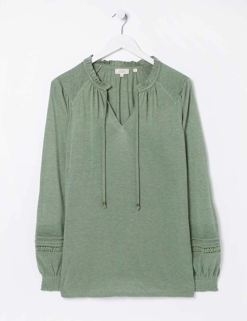 Notch Neck Lace Insert Puff Sleeve Tunic 4 Notch Neck Lace Insert Puff Sleeve Tunic - Image 2