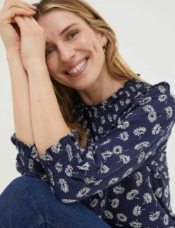 Pure Cotton Floral Crew Neck Shirred Blouse 10 Pure Cotton Floral Crew Neck Shirred Blouse -Marks and Spencer Shop SD 10 T83 5503W F0 X EC 2