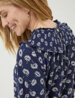 Pure Cotton Floral Crew Neck Shirred Blouse 11 Pure Cotton Floral Crew Neck Shirred Blouse -Marks and Spencer Shop SD 10 T83 5503W F0 X EC 3