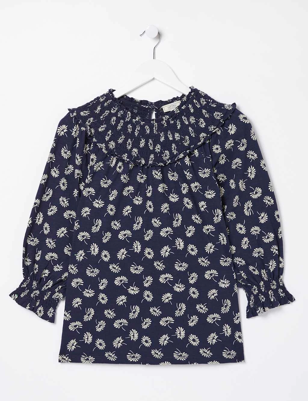 Pure Cotton Floral Crew Neck Shirred Blouse 4 Pure Cotton Floral Crew Neck Shirred Blouse - Image 2