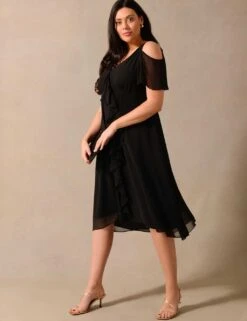 V-Neck Ruffle Knee Length Tea Dress -Marks and Spencer Shop SD 10 T83 5618W Y0 X EC 1