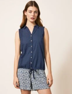 WHITE STUFF Cotton Rich Lace V-Neck Shirt