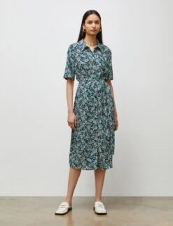 Paisley Tie Waist Midi Shirt Dress