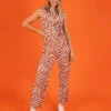Animal Print Tie Detail Jumpsuit