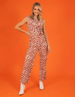 Animal Print Tie Detail Jumpsuit