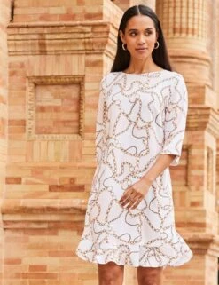 Printed Round Neck Frill Hem Shift Dress -Marks and Spencer Shop SD 10 T83 6724W A4 X EC 2