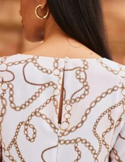 Printed Round Neck Frill Hem Shift Dress -Marks and Spencer Shop SD 10 T83 6724W A4 X EC 4