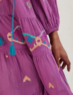 MONSOON Pure Cotton Embroidered Tie Neck Midi Dress -Marks and Spencer Shop SD 10 T83 7090W D4 X EC 3