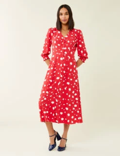 Polka Dot V-Neck Midi Tea Dress