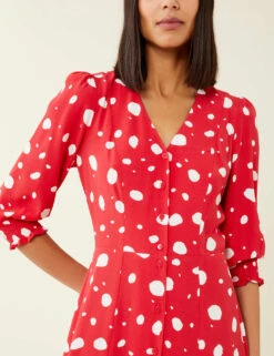 Polka Dot V-Neck Midi Tea Dress -Marks and Spencer Shop SD 10 T83 7207W B4 X EC 3