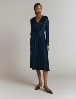 Ghost Satin V-Neck Belted Midi Waisted Dress -Marks and Spencer Shop Satin V Neck Belted Midi Waisted Dress 3