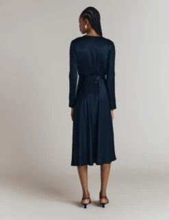 Ghost Satin V-Neck Belted Midi Waisted Dress -Marks and Spencer Shop Satin V Neck Belted Midi Waisted Dress 4