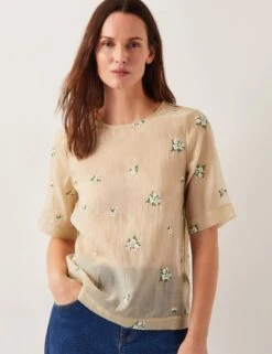 MONSOON Sheer Embroidered Floral Top