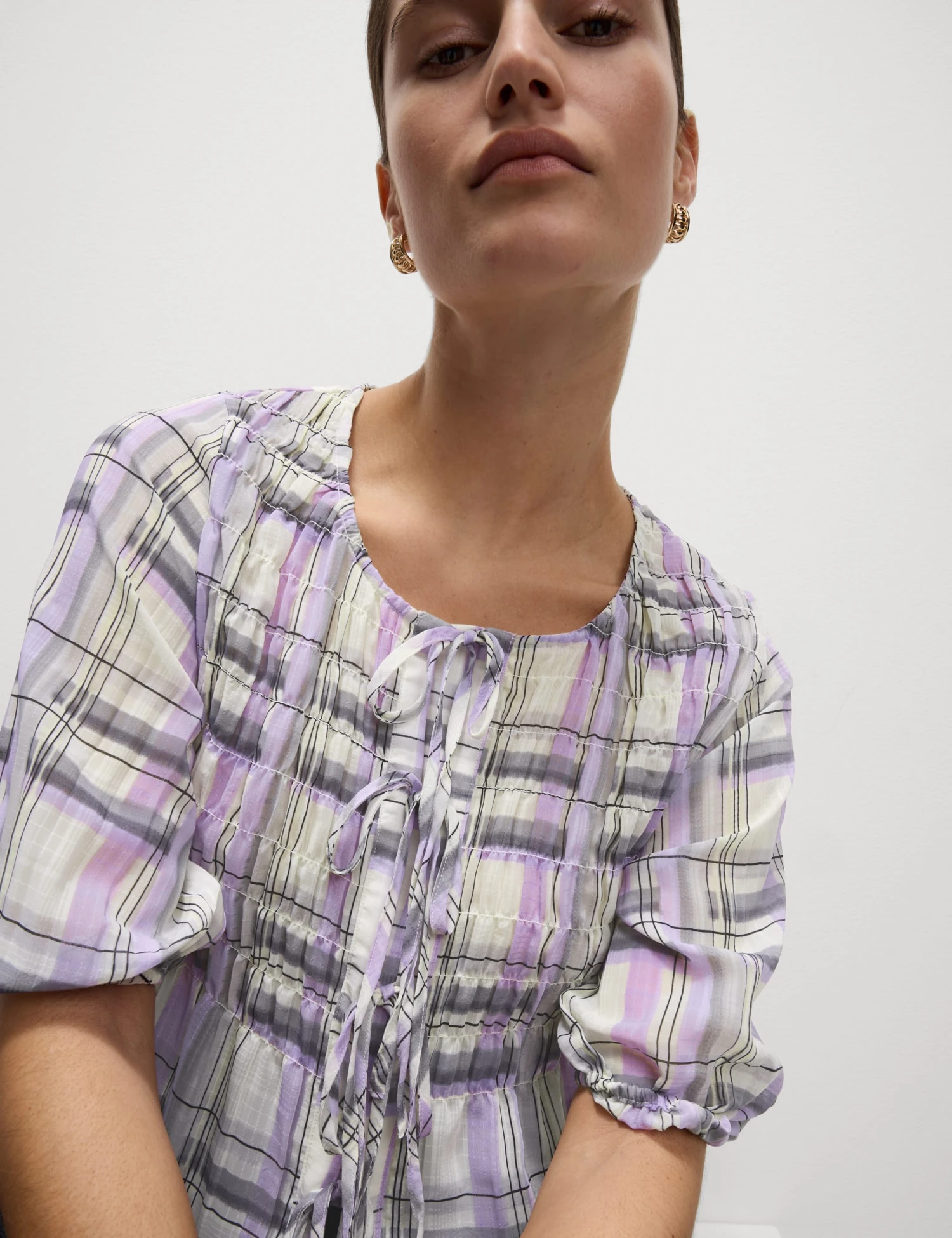 Shirred Tie Front Blouse 6 Shirred Tie Front Blouse - Image 4