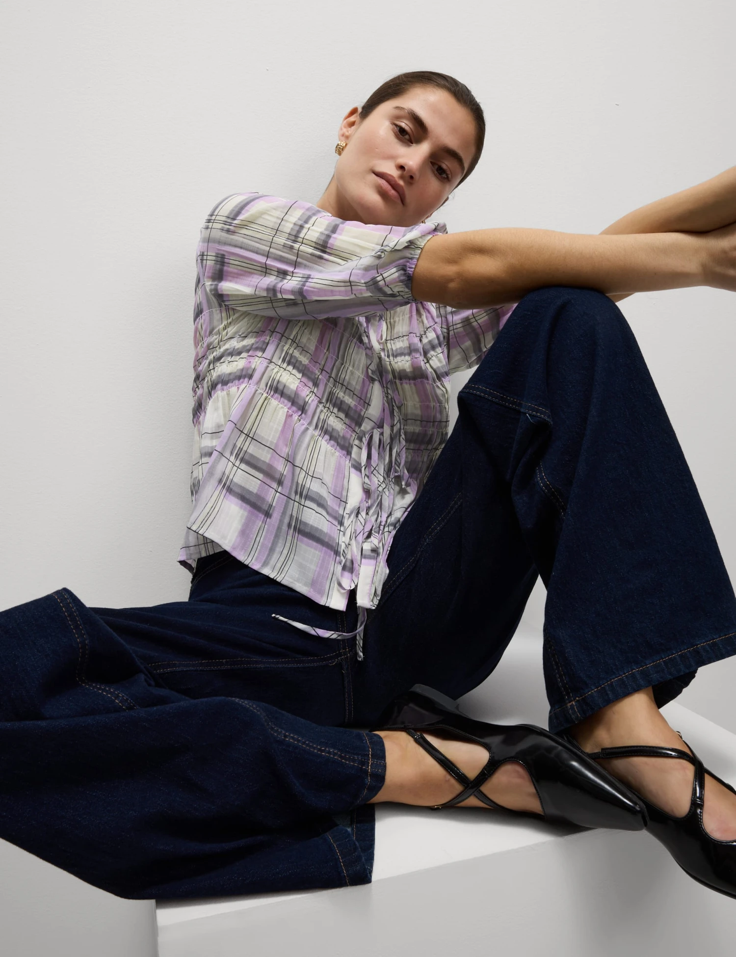 Shirred Tie Front Blouse 3 Shirred Tie Front Blouse