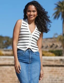 Striped Knitted Waistcoat -Marks and Spencer Shop Striped Knitted Waistcoat 3