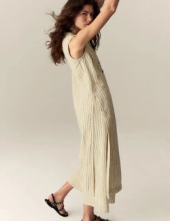 Striped Longline Waistcoat With Linen -Marks and Spencer Shop Striped Longline Waistcoat With Linen 2