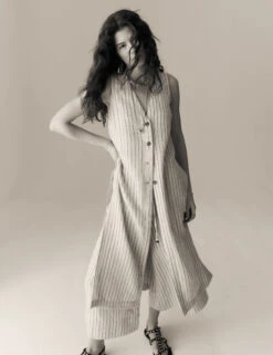 Striped Longline Waistcoat With Linen -Marks and Spencer Shop Striped Longline Waistcoat With Linen 4