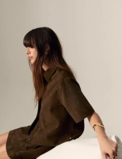 Suede Embroidered Collared Shirt -Marks and Spencer Shop Suede Embroidered Collared Shirt 5