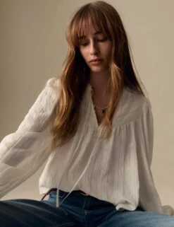 Textured Tie Neck Blouson Sleeve Blouse 16 Textured Tie Neck Blouson Sleeve Blouse -Marks and Spencer Shop Textured Tie Neck Blouson Sleeve Blouse 3