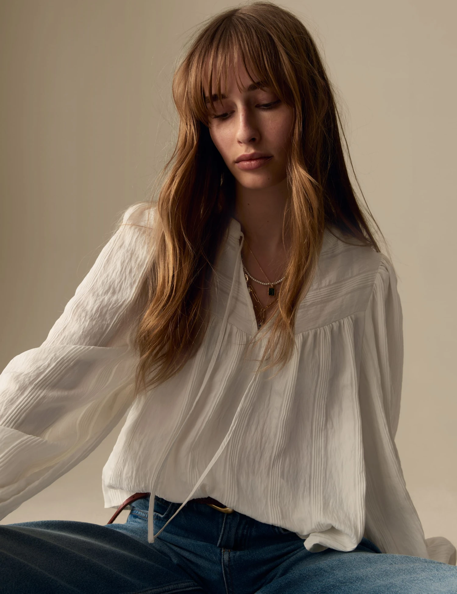 Textured Tie Neck Blouson Sleeve Blouse 6 Textured Tie Neck Blouson Sleeve Blouse - Image 4