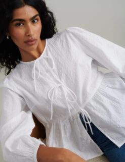 Tie Front Peplum Blouse 15 Tie Front Peplum Blouse -Marks and Spencer Shop Tie Front Peplum Blouse 3