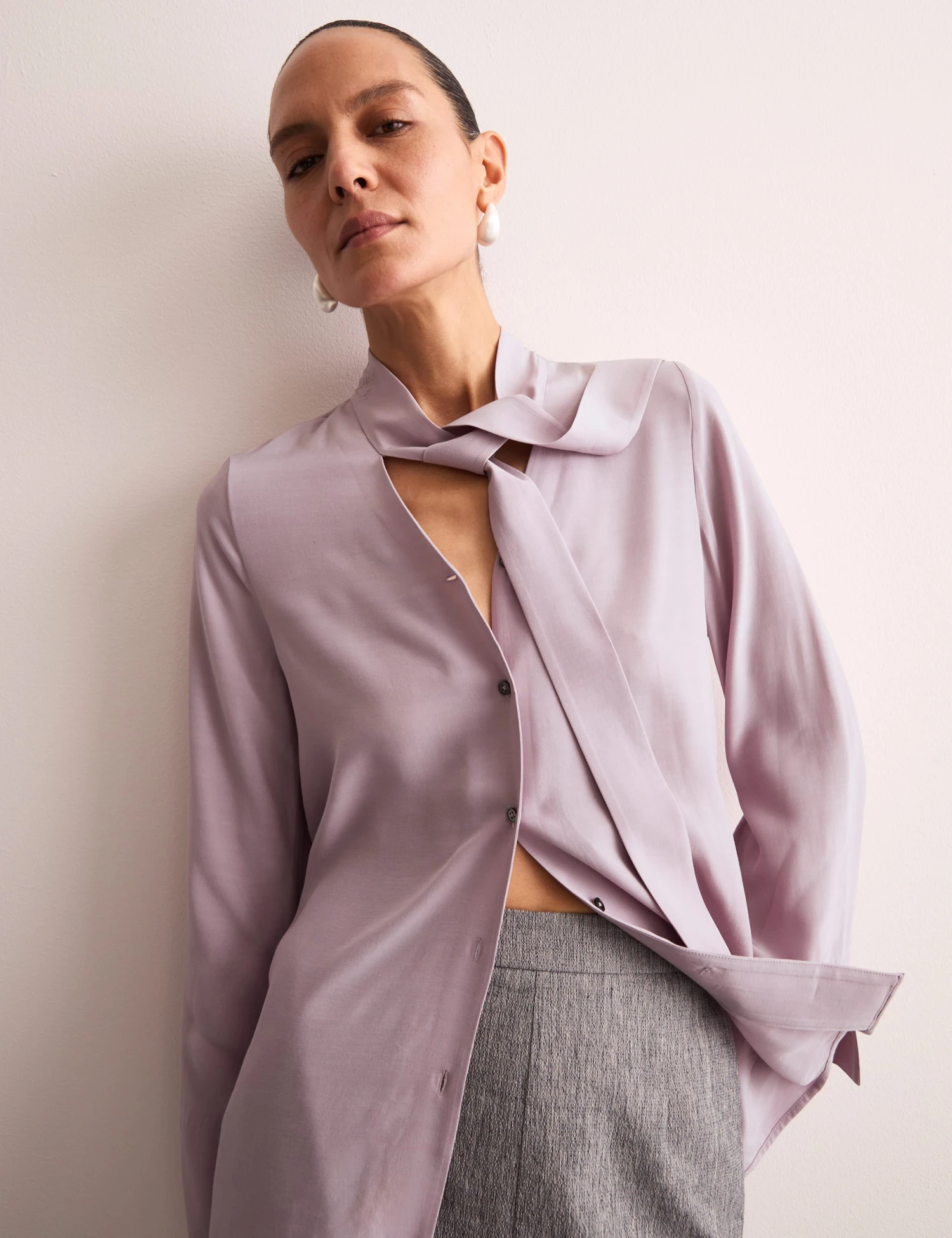 Jaeger Tie Neck Button Through Blouse 3 Jaeger Tie Neck Button Through Blouse