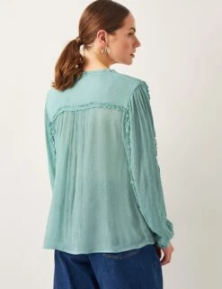 MONSOON Tie Neck Button Through Ruffle Blouse -Marks and Spencer Shop Tie Neck Button Through Ruffle Blouse 3