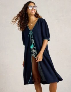 WHITE STUFF Tie Neck Midi Kaftan Beach Dress
