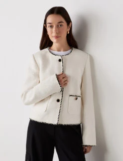 Tweed Collarless Short Jacket