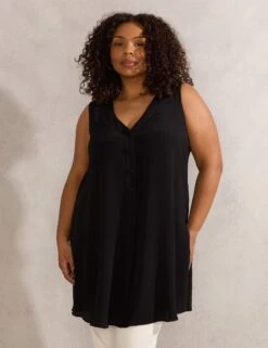 V-Neck Button Front Sleeveless Tunic