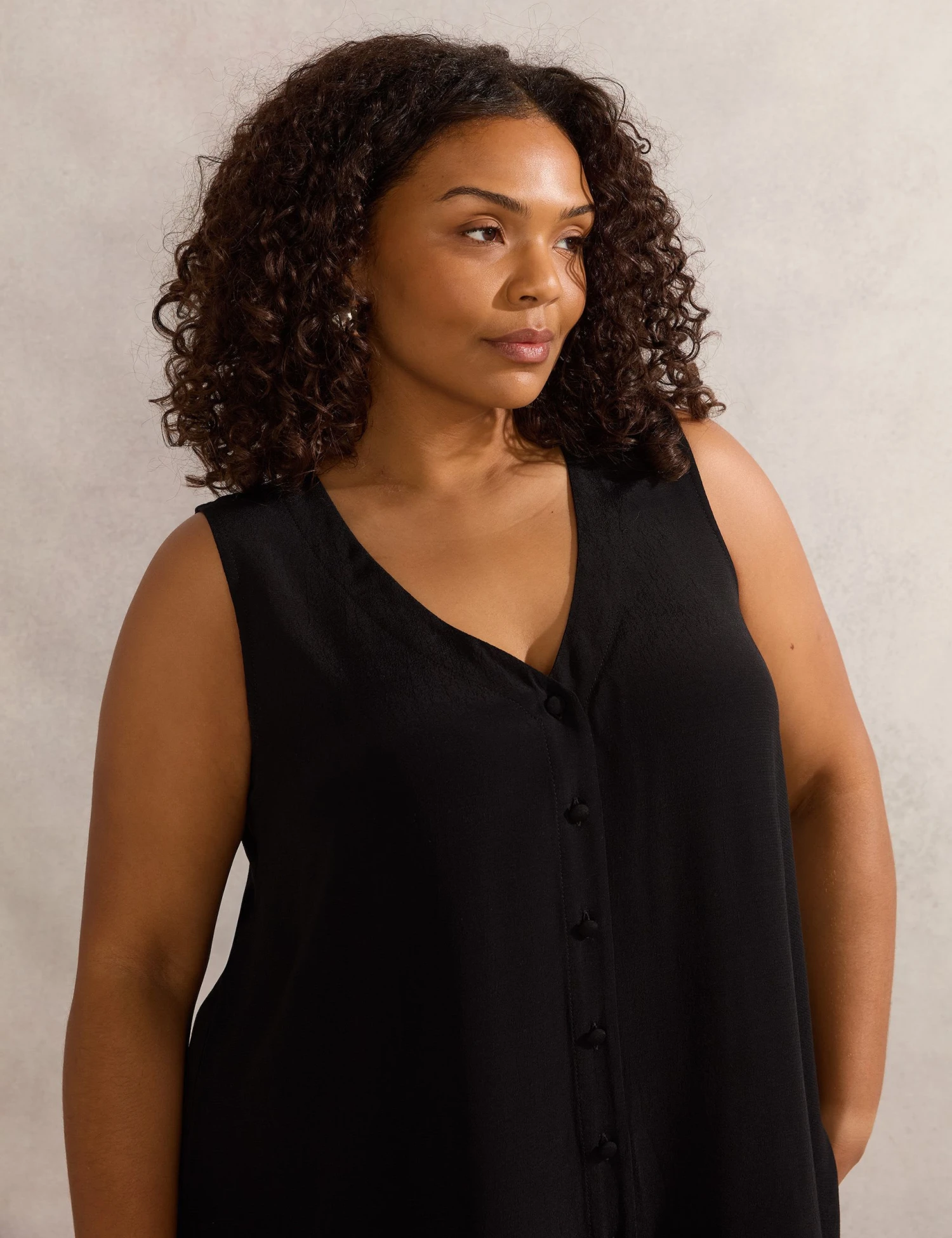 V-Neck Button Front Sleeveless Tunic 7 V-Neck Button Front Sleeveless Tunic - Image 5