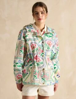 Joules Waterproof Floral Hooded Short Raincoat