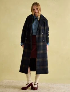 Joules Wool Blend Checked Trench Style Coat -Marks and Spencer Shop Wool Blend Checked Trench Style Coat 2