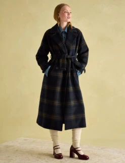 Joules Wool Blend Checked Trench Style Coat