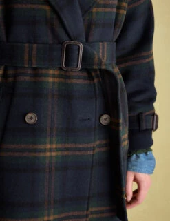 Joules Wool Blend Checked Trench Style Coat -Marks and Spencer Shop Wool Blend Checked Trench Style Coat 5