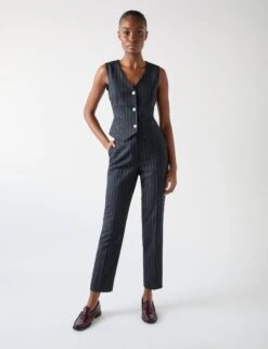 Wool Blend Pinstripe Cropped Waistcoat