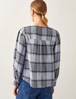 MONSOON Checked V-Neck Tie Front Puff Sleeve Blouse -Marks and Spencer Shop checked v neck tie front puff sleeve blouse 4