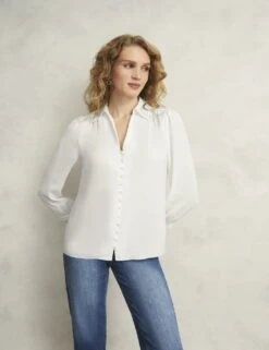 Collared Button Detail Blouson Sleeve Blouse 32 Collared Button Detail Blouson Sleeve Blouse -Marks and Spencer Shop collared button detail blouson sleeve blouse 14