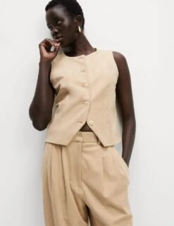 Collarless Suedette Waistcoat -Marks and Spencer Shop collarless waistcoat 3