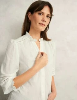 Cotton Blend Frill Detail Broderie Blouse 32 Cotton Blend Frill Detail Broderie Blouse -Marks and Spencer Shop cotton blend frill detail broderie blouse 14